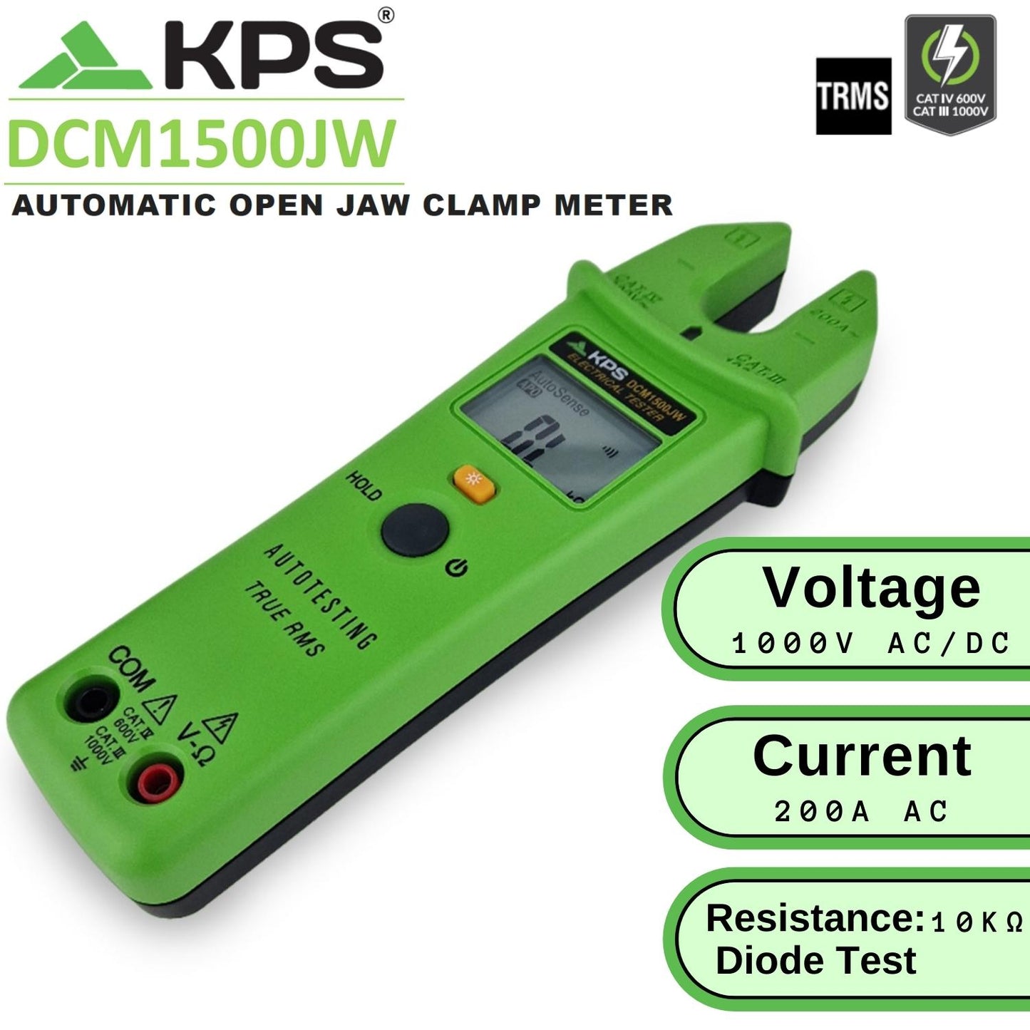 Digital clamp meter with open jaw KPS-DCM1500JW