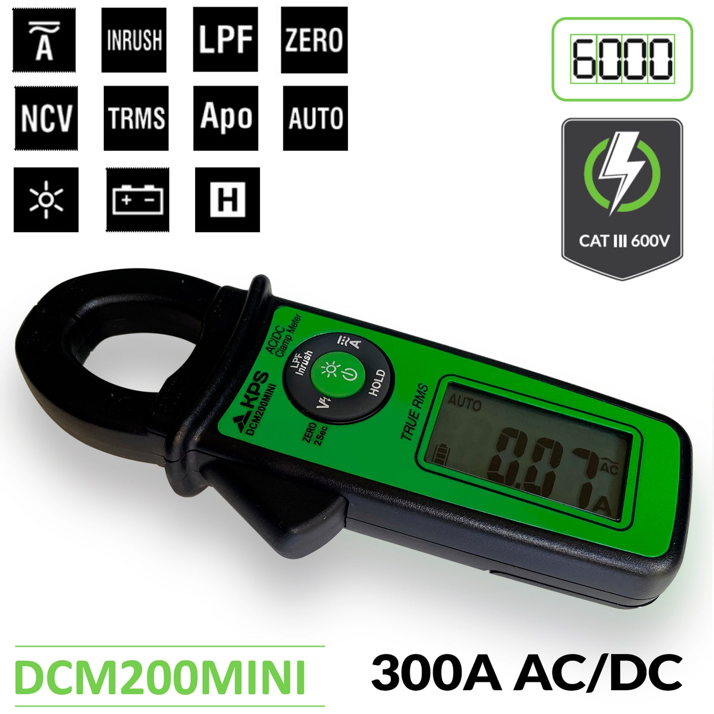 Pinza amperimétrica DCM200MINI TRMS 300A AC/DC