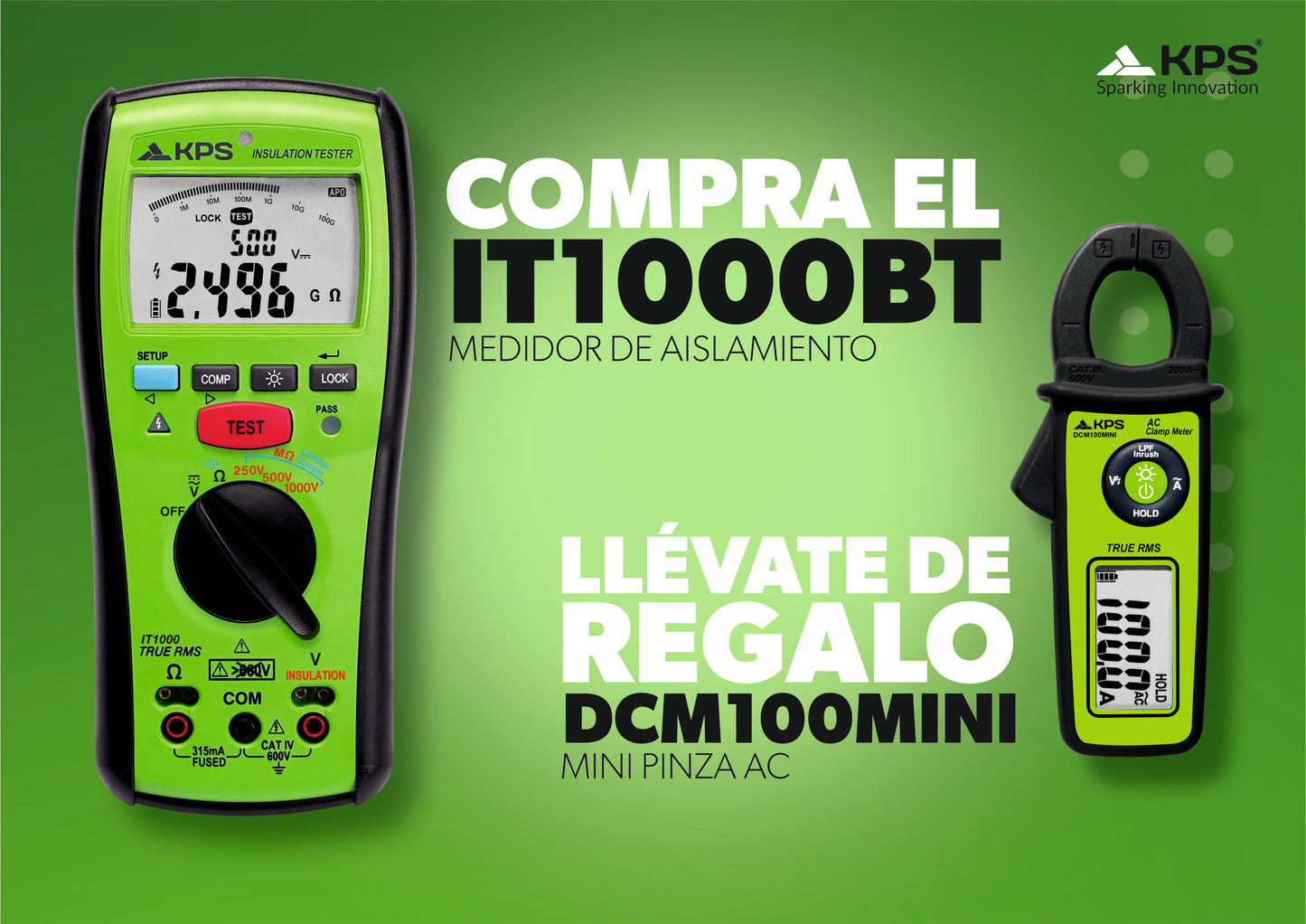 Bluetooth Insulation and Resistance Tester (IT1000BT) with Compact TRMS 300A Clamp Meter (DCM100MINI)