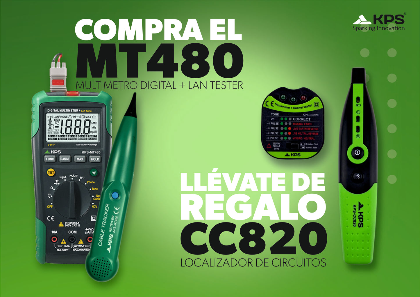 Digital-Multimeter mit Kabelsucher (MT480) und Leitungsschutzschalter-Finder (CC820)