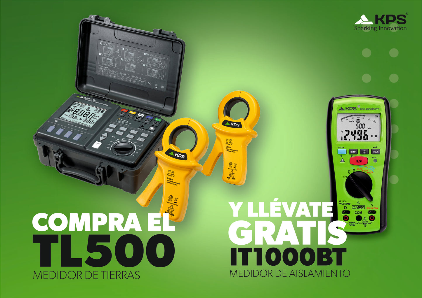 Kit Medidor de Resistencia de Tierra (TL500) con Medidor de Aislamiento y Resistencia Bluetooth (IT1000BT)