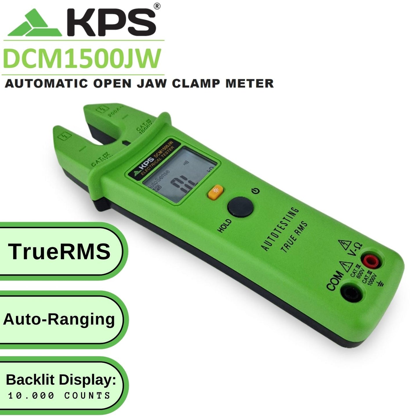Pinza amperimétrica digital con maxilar abierto KPS-DCM1500JW