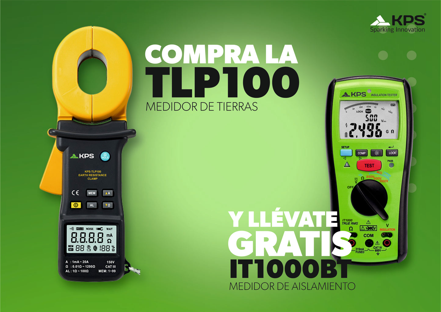 Kit Pinza de Resistencia de Tierra (TLP100) con Medidor de Aislamiento y Resistencia Bluetooth (IT1000BT)